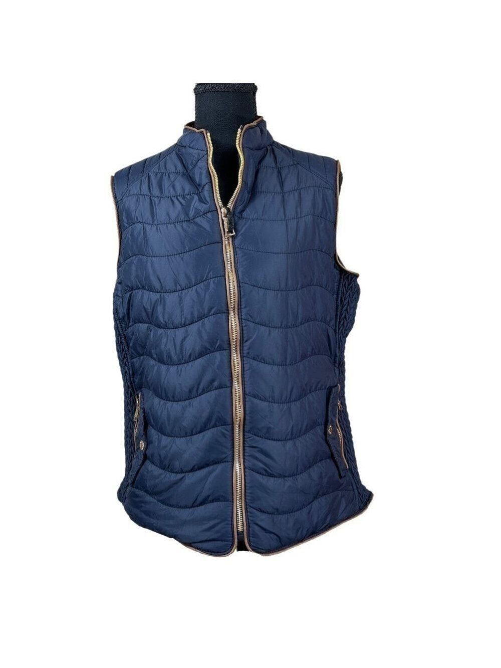 Han Ton Women’s Navy Puffy Full Zip Sherpa Lining Vest Size L